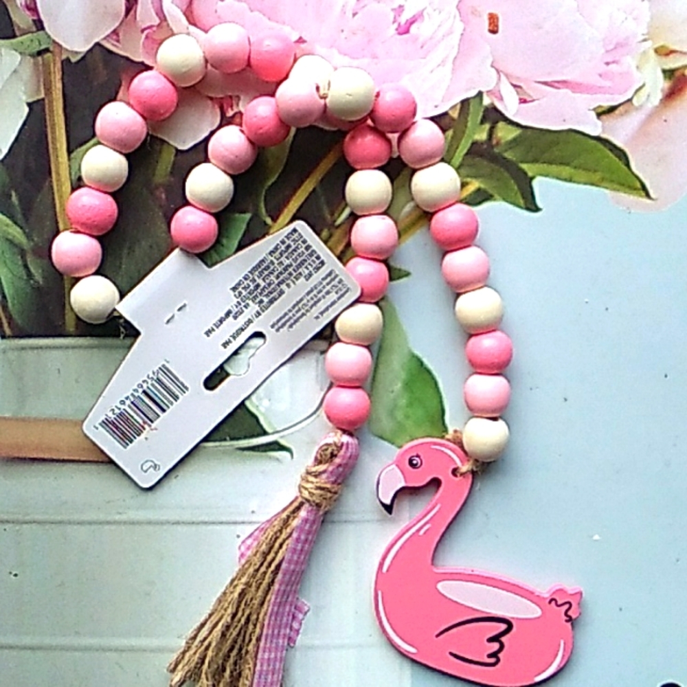 Farmhouse Pink Flamingo beaded  Decor, Kitchen Decor